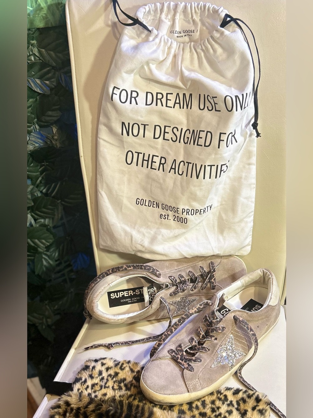 Golden Goose Women’s Suede Low-Top Sneaker in Taupe Suede with Silver Star&Bag